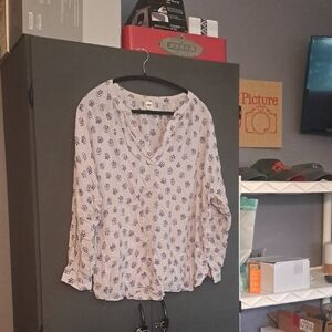 Old Navy Cream Blouse with Blue Floral Design